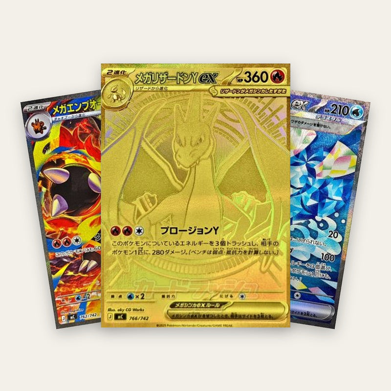 Japanese Pokemon cards including a gold Mega Charizard Y ex