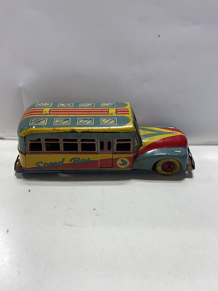 Marusan 1953 Tinplate Bonnet Bus (Tin Toy) - Rust, Scratches, Paint Loss