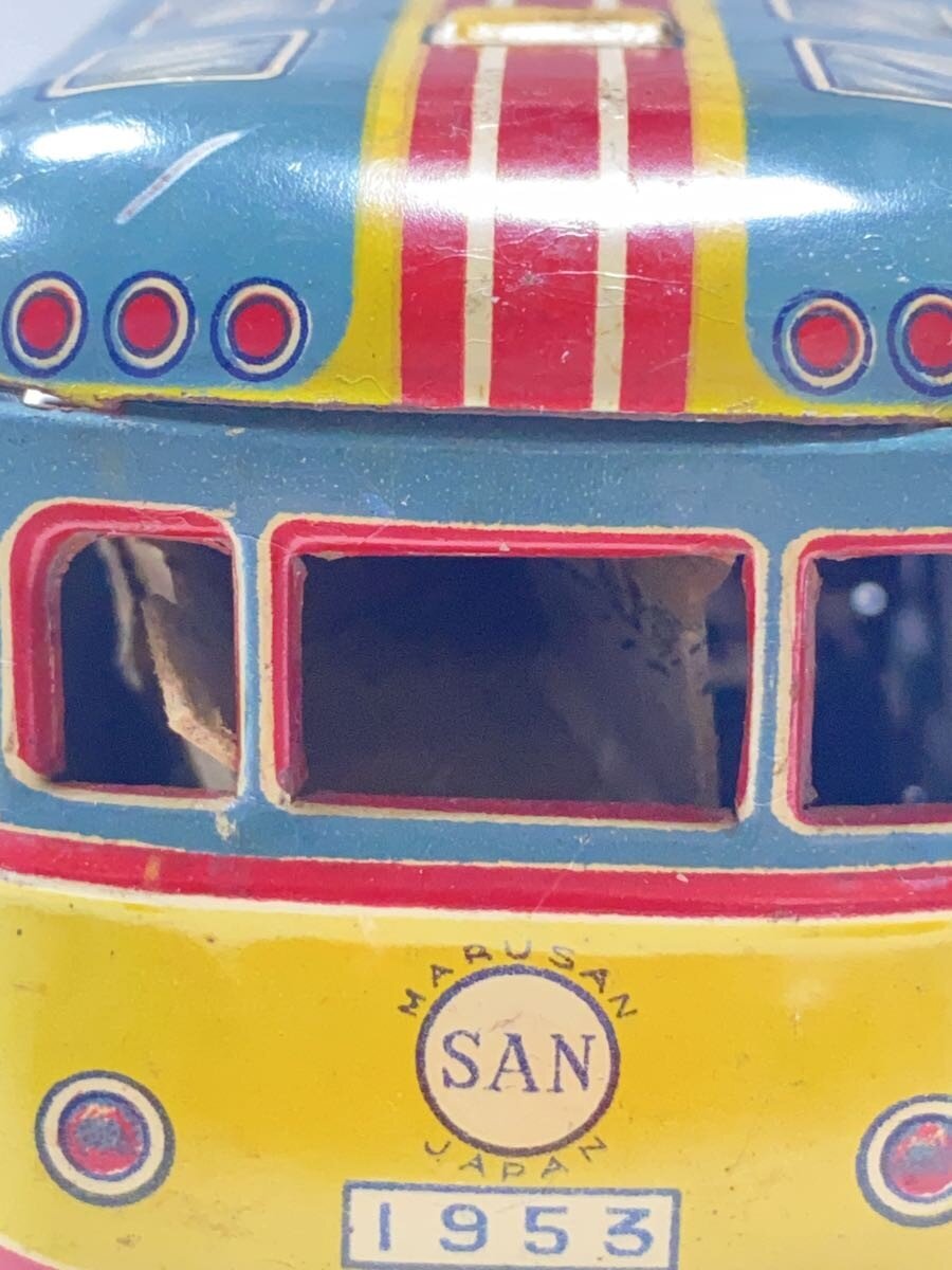 Marusan 1953 Tinplate Bonnet Bus (Tin Toy) - Rust, Scratches, Paint Loss