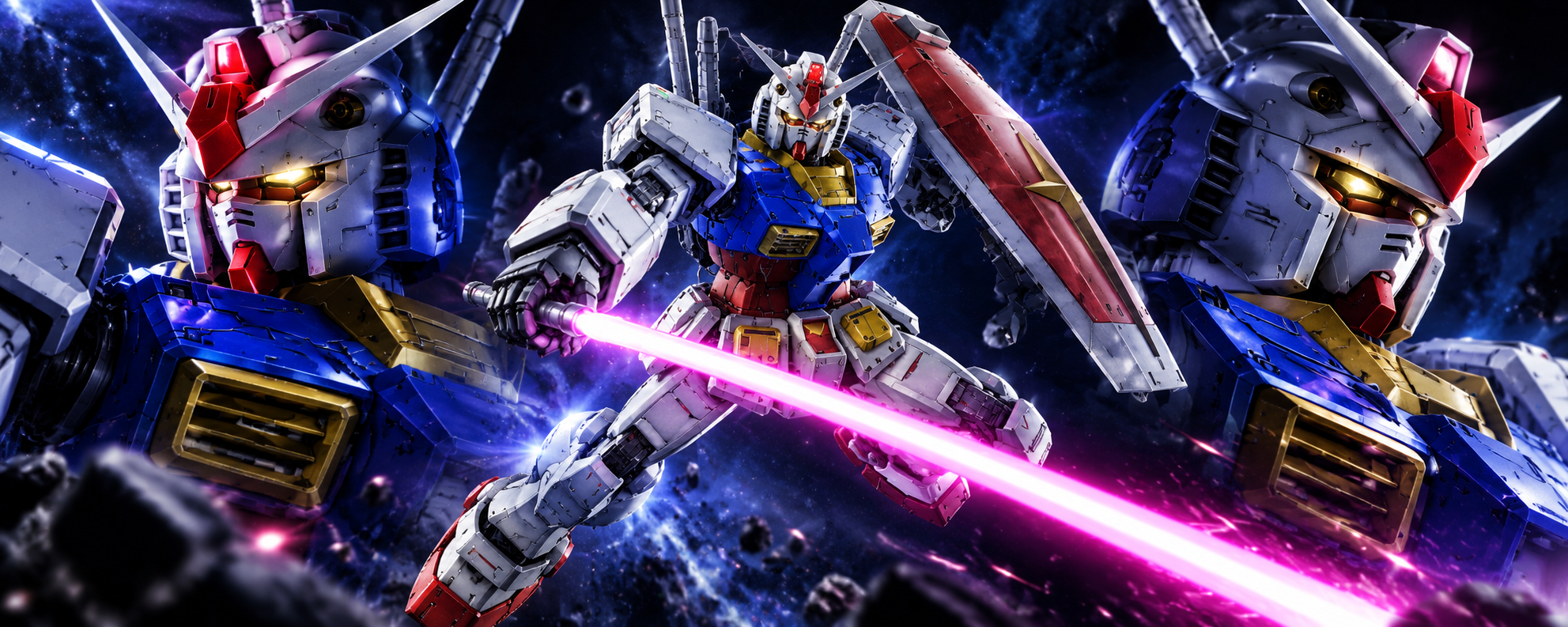 宇宙空間でビームサーベルを構えるRX-78-2ガンダム